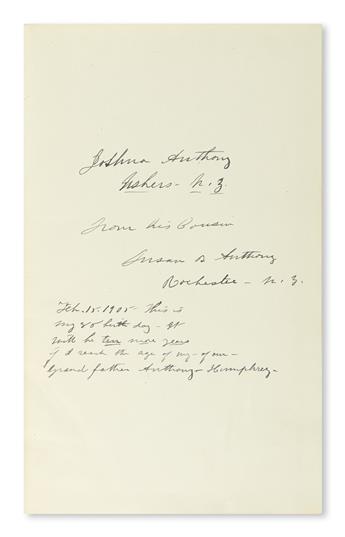 THIS IS MY 85[TH] BIRTH DAY (SUFFRAGISTS.) SUSAN B. ANTHONY. History of Woman Suffrage. Signed and In...